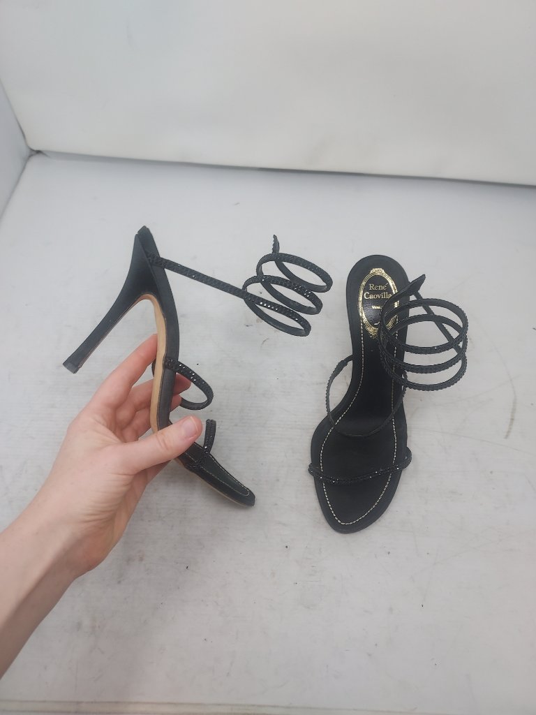 Rene Caovilla Cleo Crystal Wrap Black Heel Sandals